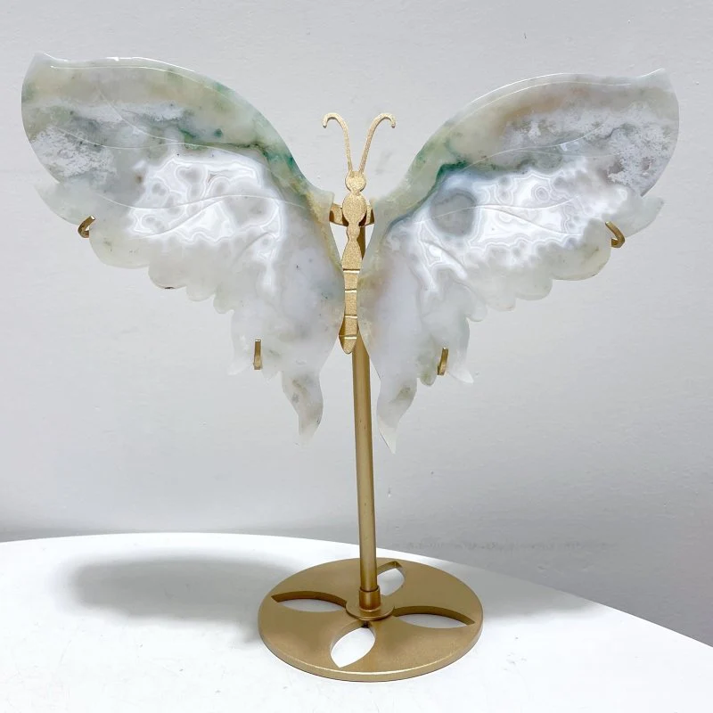 2 Pairs Butterfly Wing Carving With Stand Mookaite And Agate - Image 4