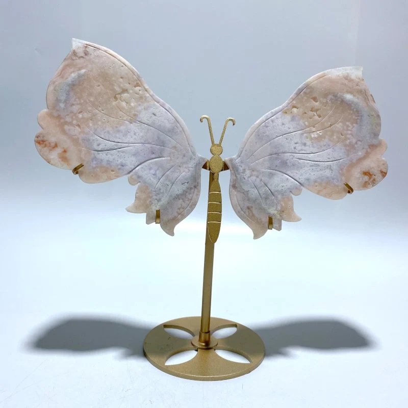 Sakura Flower Agate Butterfly Wing Carving With Stand