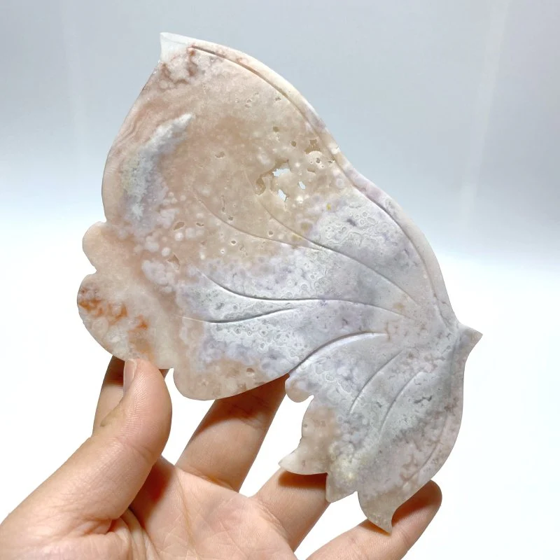 Sakura Flower Agate Butterfly Wing Carving With Stand - Image 3