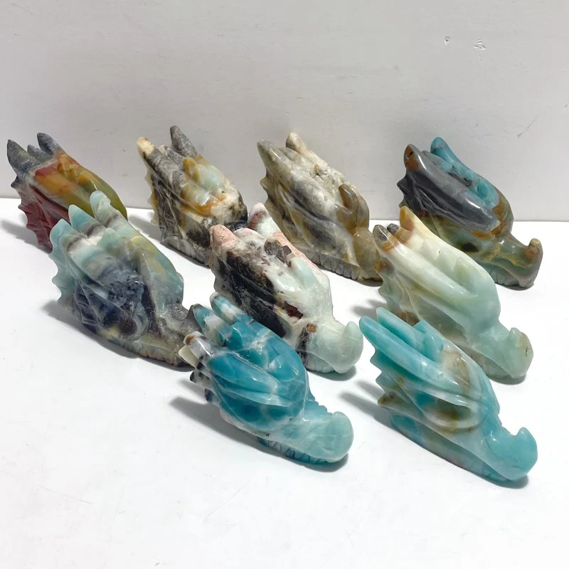 9 Pieces Large Caribbean Calcite Dragon Head Carving Closeout