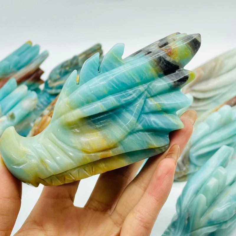 12 Pieces Beautiful Caribbean Calcite Dragon Head Carving - Image 3