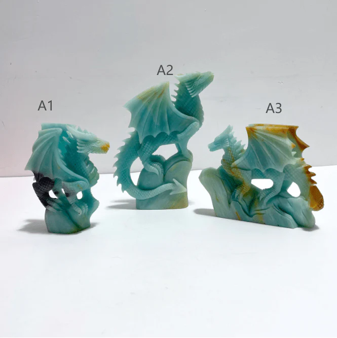 3 Pieces High Quality Caribbean Calcite Flying Dragon Castle Carving - Image 7