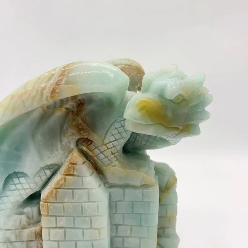 Caribbean Calcite Flying Dragon With Castle Carving - Image 4