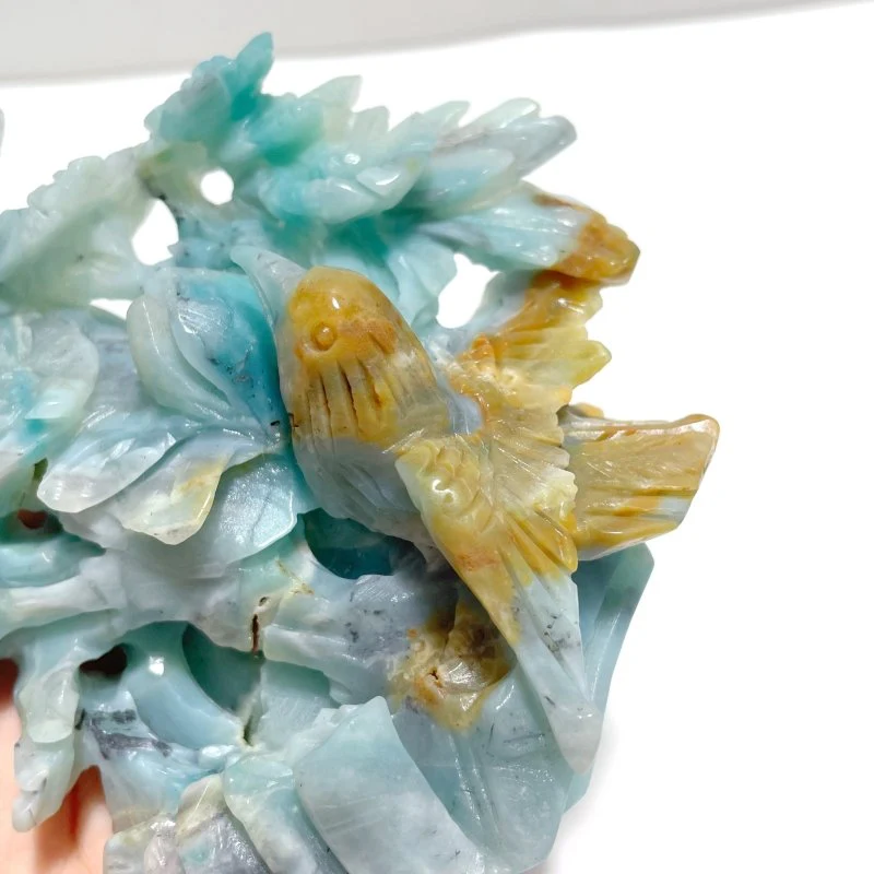 2 Pieces Caribbean Calcite Mixed Pyrite Birds&Flower Carving - Image 3
