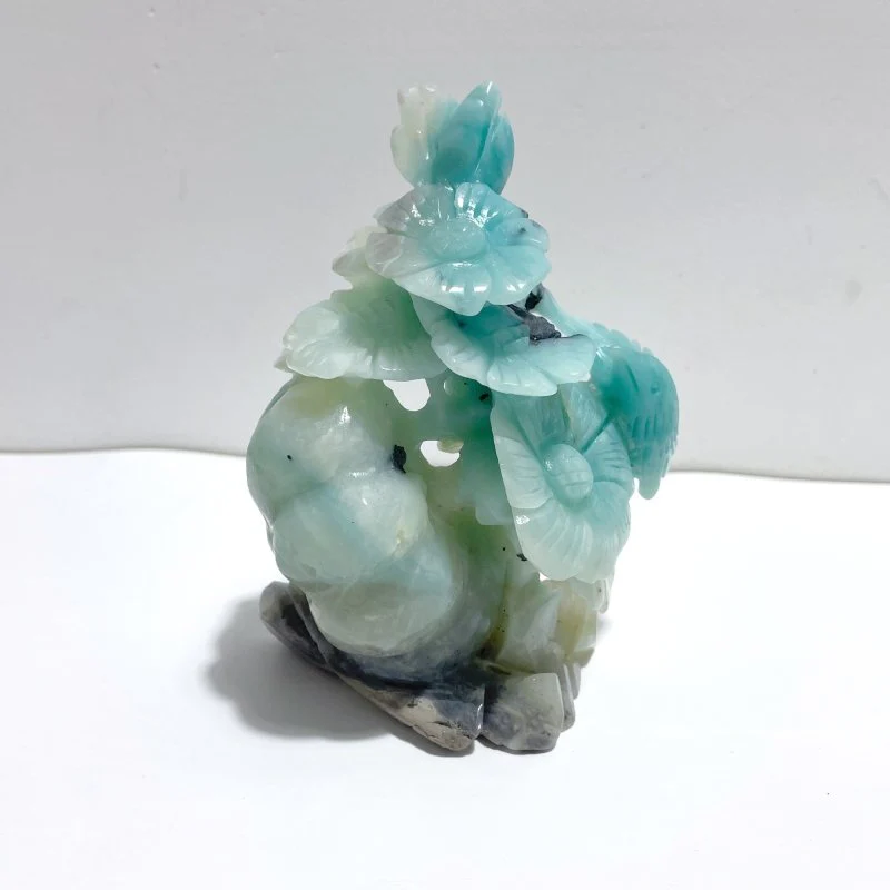 2 Pieces Caribbean Calcite Mixed Pyrite Birds&Flower Carving - Image 5