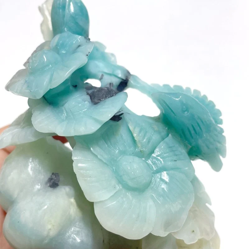 2 Pieces Caribbean Calcite Mixed Pyrite Birds&Flower Carving - Image 6