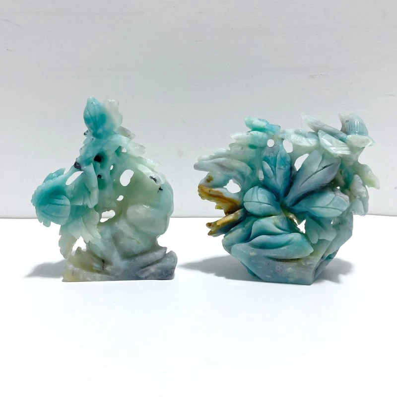 2 Pieces Caribbean Calcite Mixed Pyrite Birds&Flower Carving - Image 8