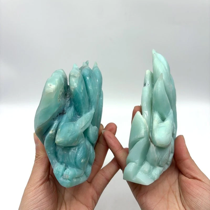 2 Pieces Caribbean Calcite Nine-tailed Fox Crystal Carving - Image 6