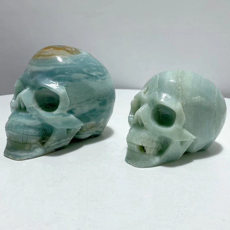 2 Pieces Large Caribbean Calcite Skull Carving