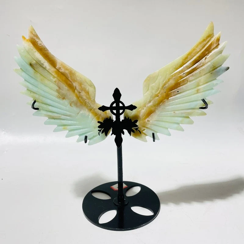 4 Pairs Caribbean Calcite Wing Carving With Cross Stand(SCC1) - Image 2