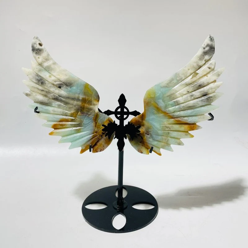 4 Pairs Caribbean Calcite Wing Carving With Cross Stand(SCC1) - Image 3