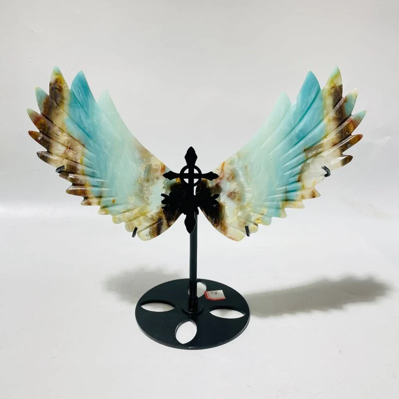 4 Pairs Caribbean Calcite Wing Carving With Cross Stand(SCC1) - Image 4