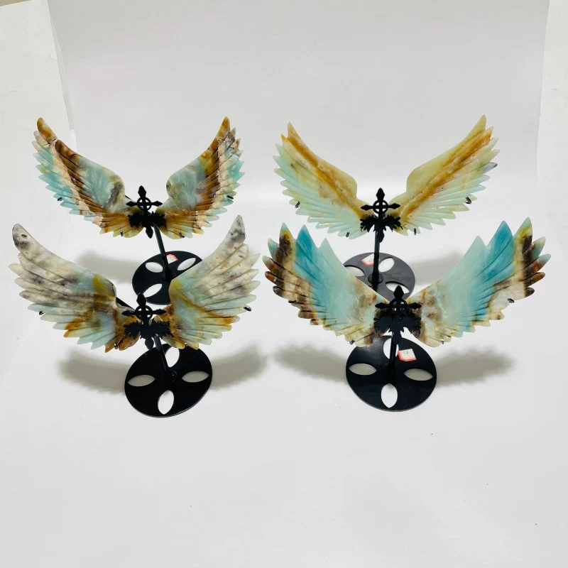 4 Pairs Caribbean Calcite Wing Carving With Cross Stand(SCC1) - Image 5
