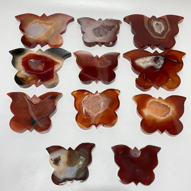11 Pieces Carnelian Geode Druzy Butterfly Carving - Image 2