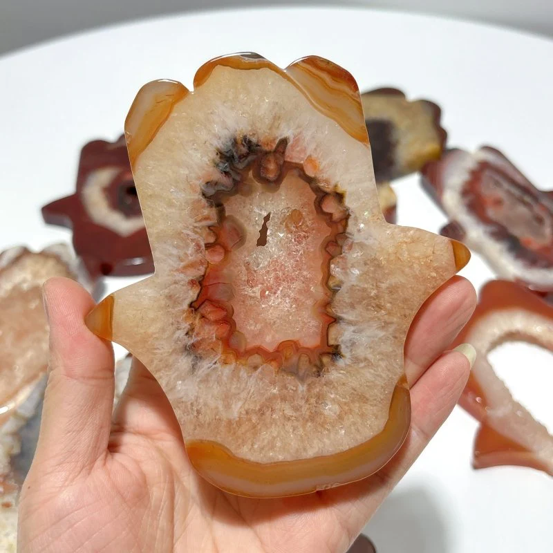 9 Pieces Large Carnelian Geode Hamsa Hand Carving