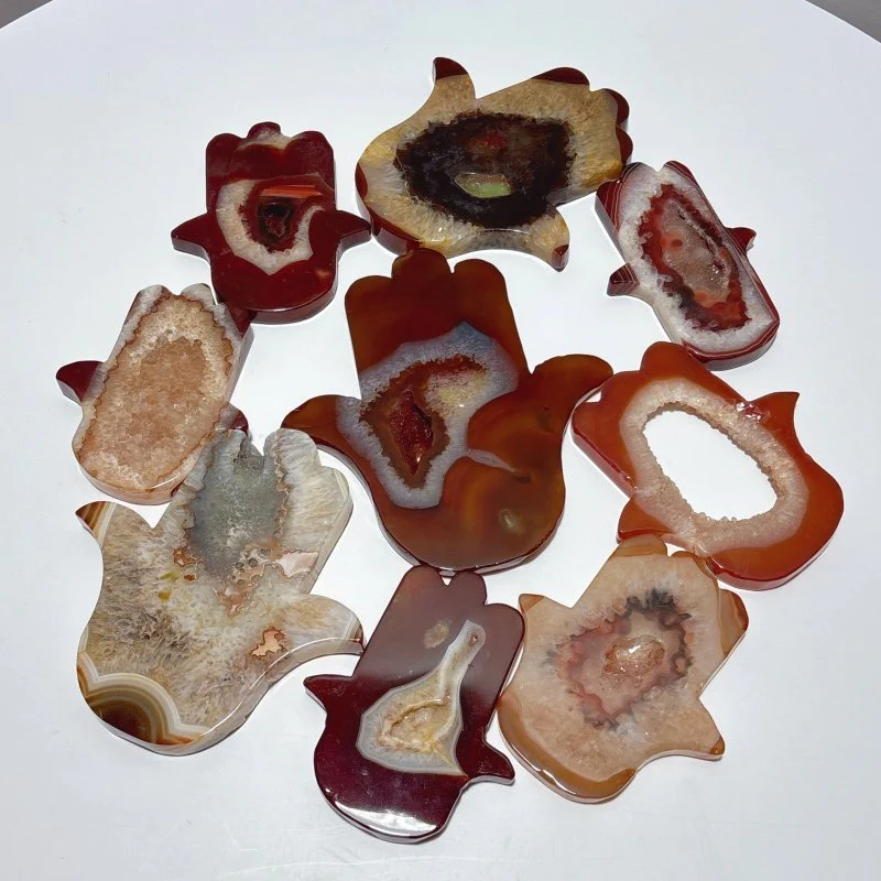 9 Pieces Large Carnelian Geode Hamsa Hand Carving - Image 2