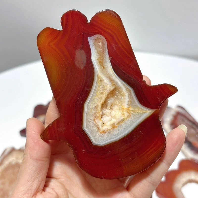 9 Pieces Large Carnelian Geode Hamsa Hand Carving - Image 3