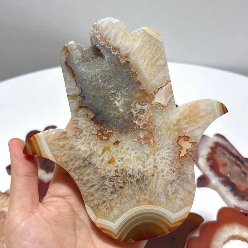 9 Pieces Large Carnelian Geode Hamsa Hand Carving - Image 4