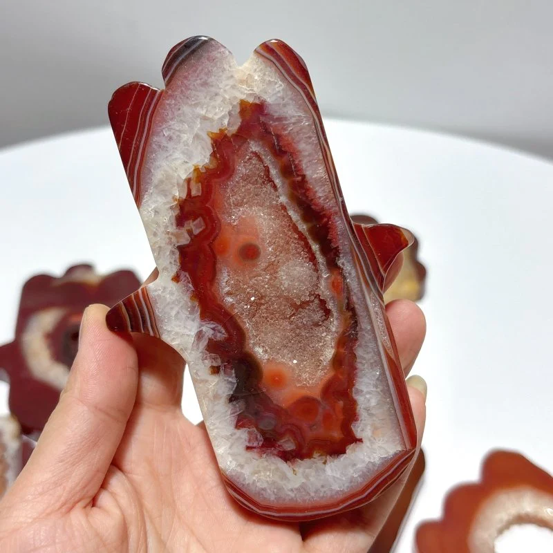 9 Pieces Large Carnelian Geode Hamsa Hand Carving - Image 6