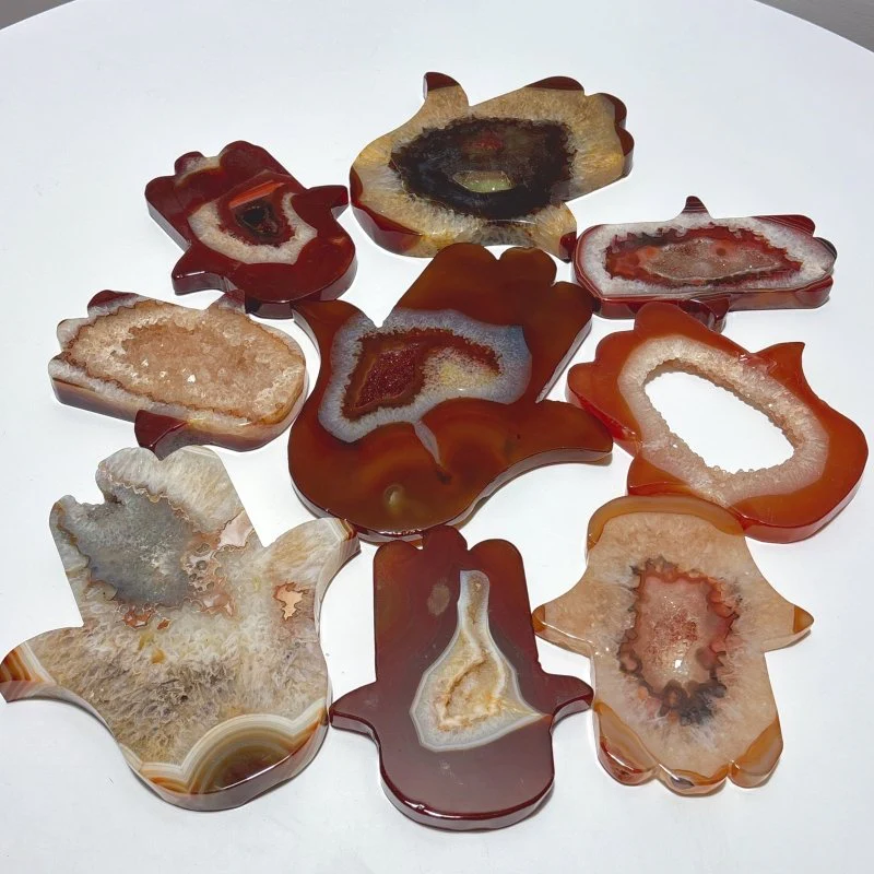 9 Pieces Large Carnelian Geode Hamsa Hand Carving - Image 7