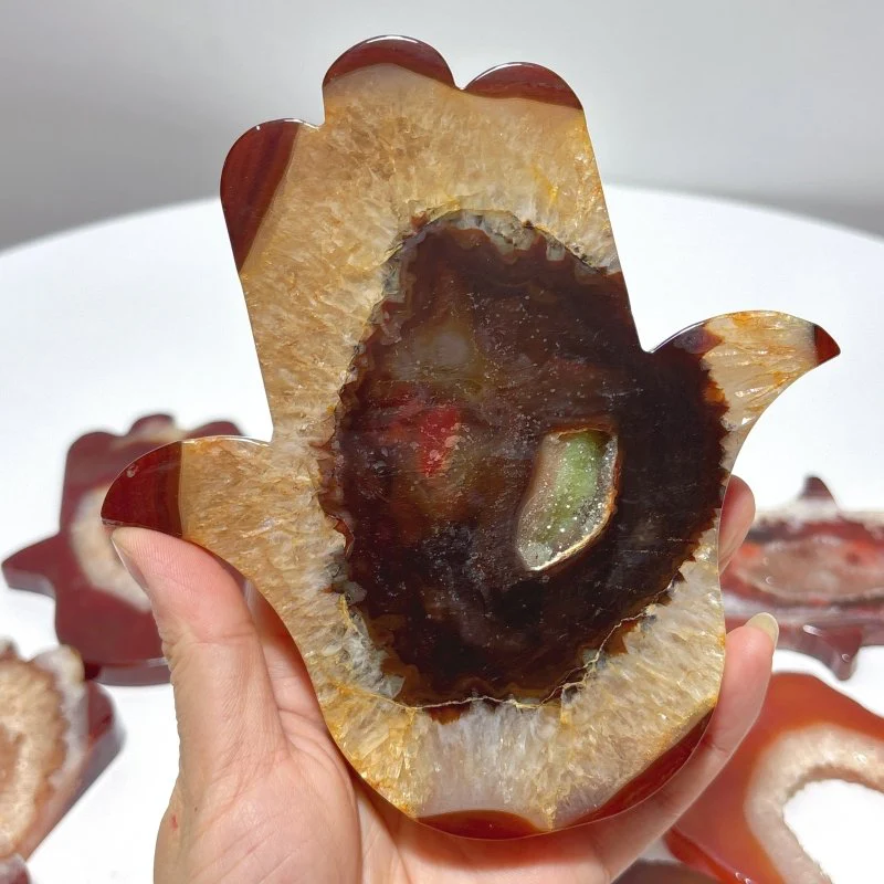 9 Pieces Large Carnelian Geode Hamsa Hand Carving - Image 8
