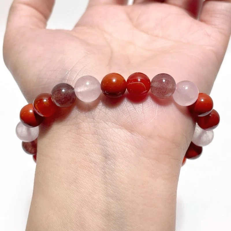 Carnelian Strawberry Quartz Red Jasper Rose Quartz Bracelet Wholesale - Image 2