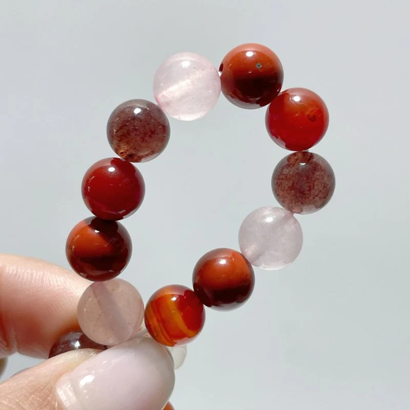 Carnelian Strawberry Quartz Red Jasper Rose Quartz Bracelet Wholesale - Image 3