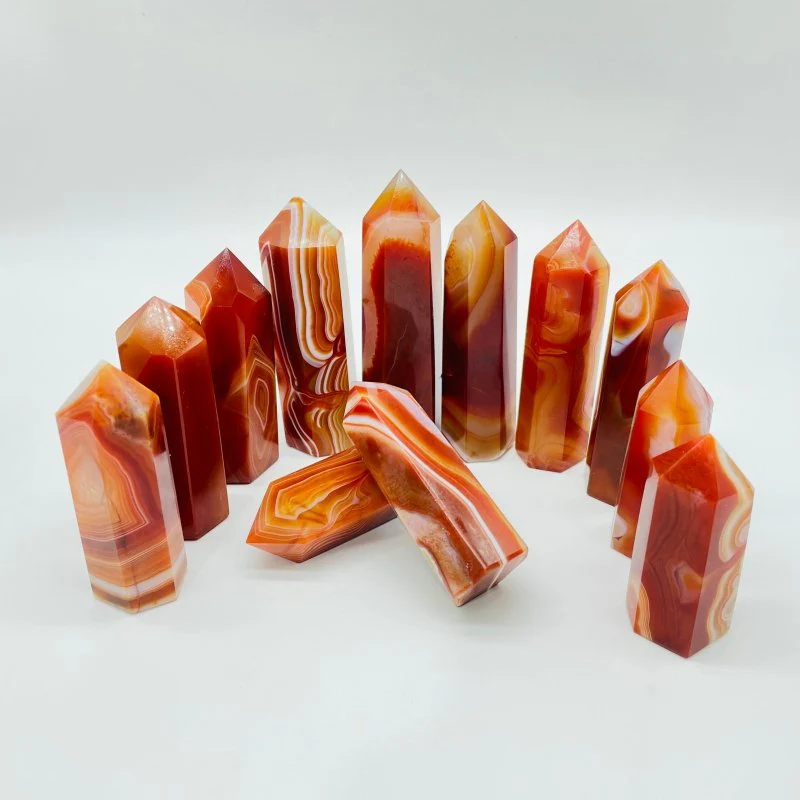 Beautiful Red Carnelian Stripe Tower Point Crystal Wholesale - Image 2