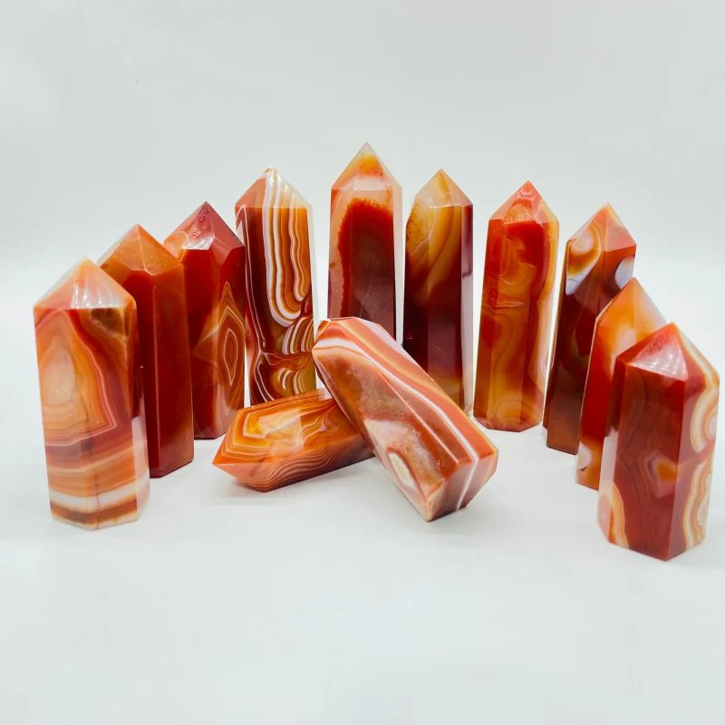 Beautiful Red Carnelian Stripe Tower Point Crystal Wholesale - Image 3