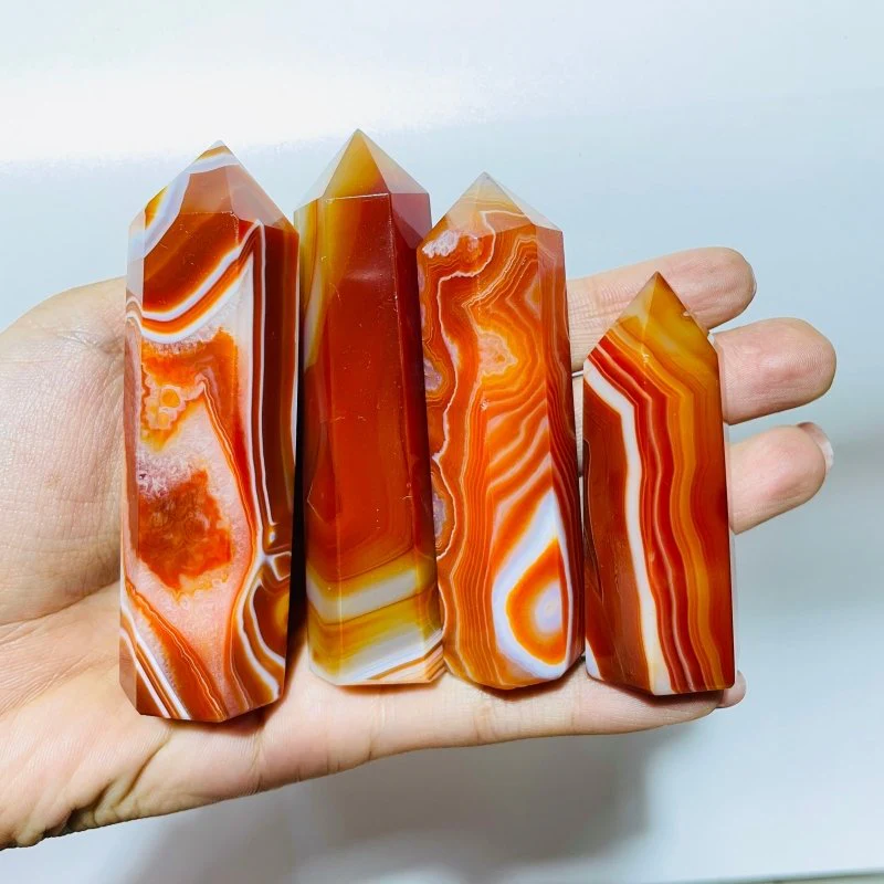 Beautiful Red Carnelian Stripe Tower Point Crystal Wholesale - Image 4