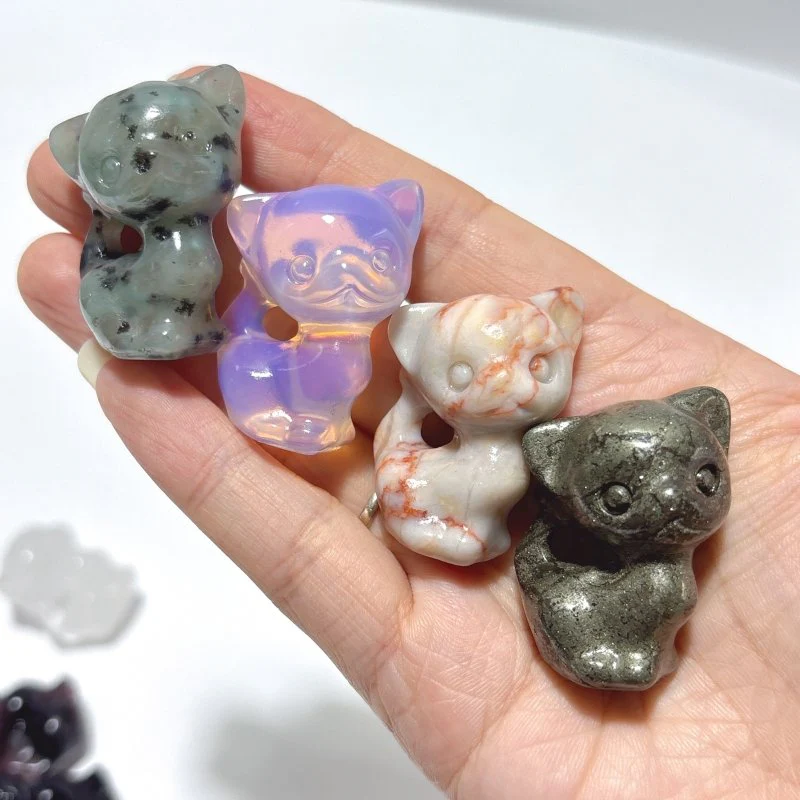 11 Types Cat Carving Wholesale Obsidian Pink Opal Yooperlite - Image 3