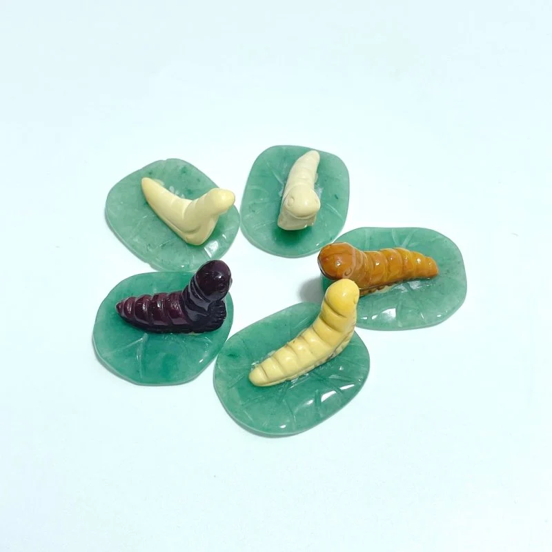 Caterpillar On Leaf Mini Carving Wholesale Tiger Eye Rose Quartz