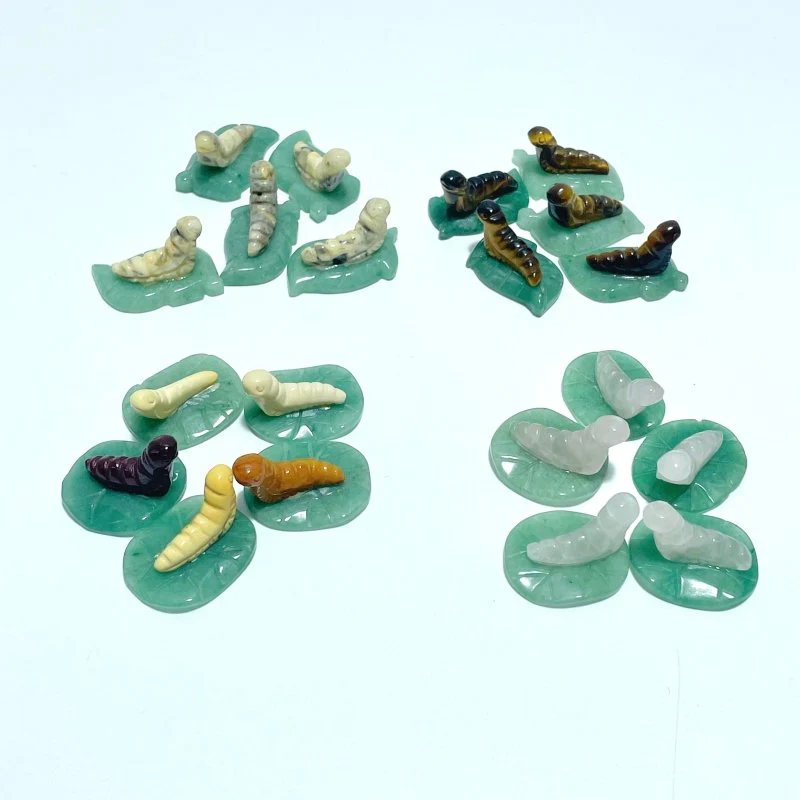 Caterpillar On Leaf Mini Carving Wholesale Tiger Eye Rose Quartz - Image 2