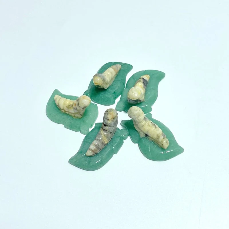 Caterpillar On Leaf Mini Carving Wholesale Tiger Eye Rose Quartz - Image 3