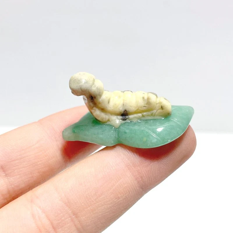 Caterpillar On Leaf Mini Carving Wholesale Tiger Eye Rose Quartz - Image 6