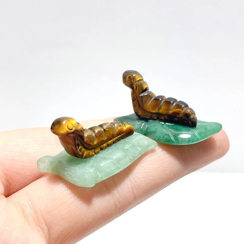 Caterpillar On Leaf Mini Carving Wholesale Tiger Eye Rose Quartz - Image 7