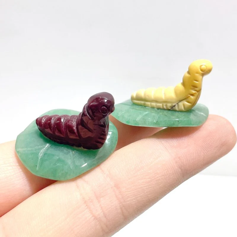Caterpillar On Leaf Mini Carving Wholesale Tiger Eye Rose Quartz - Image 9