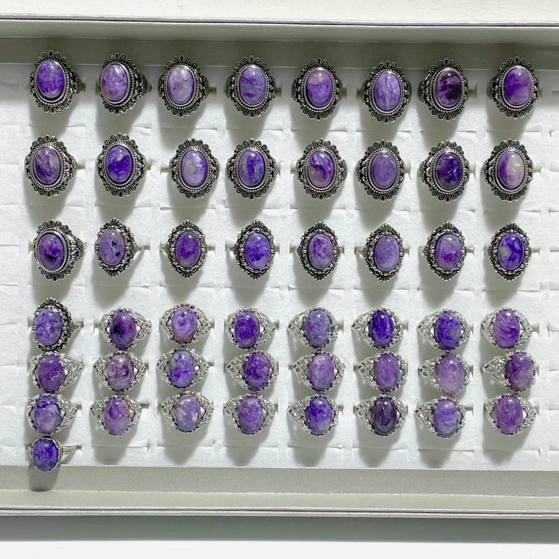 Beautiful 49 Pieces Charoite Different Styles Ring #1 - Image 2