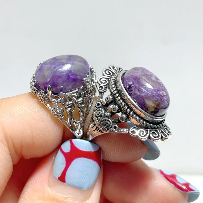 47 Pieces Charoite Different Styles Ring #2 - Image 5