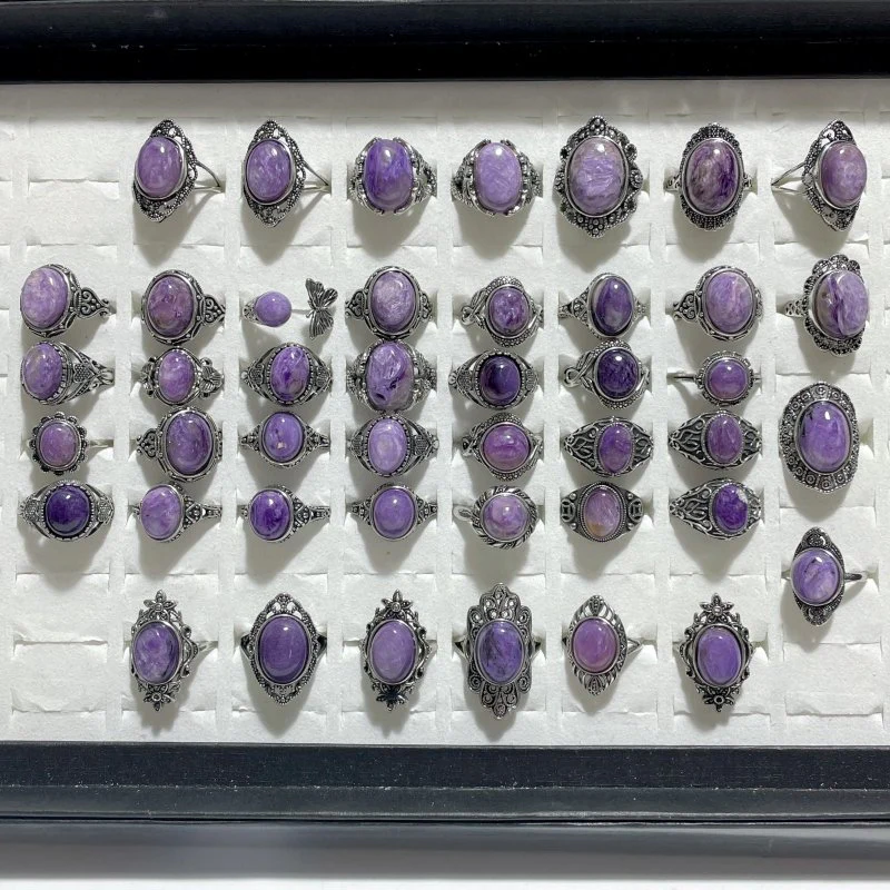 44 Pieces Charoite Different Styles Ring #4 - Image 8