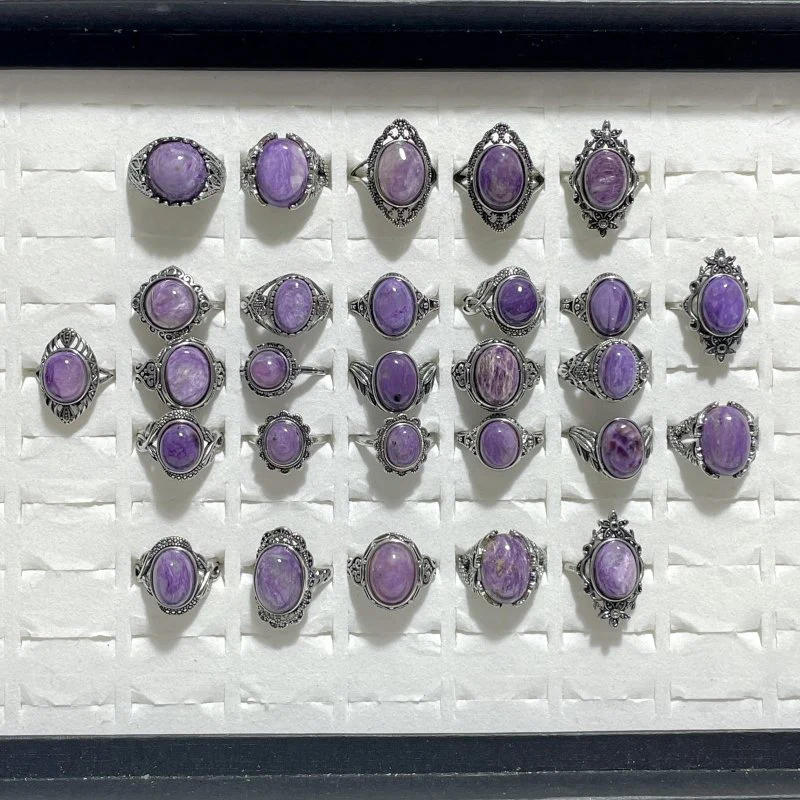 28 Pieces Charoite Different Styles Ring #8 - Image 8