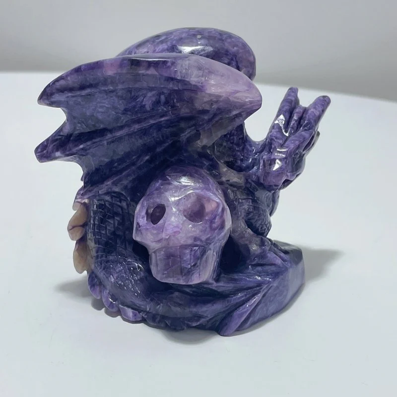 Charoite Flying Dragon Skull Carving #3