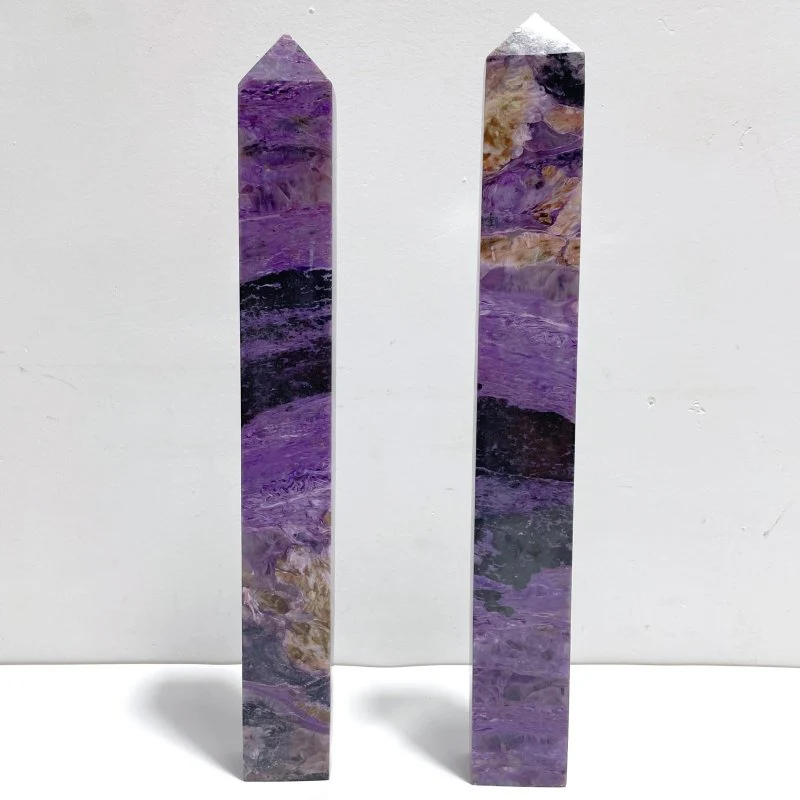 2 Pieces Charoite Four-sided Tower For Collection #A05