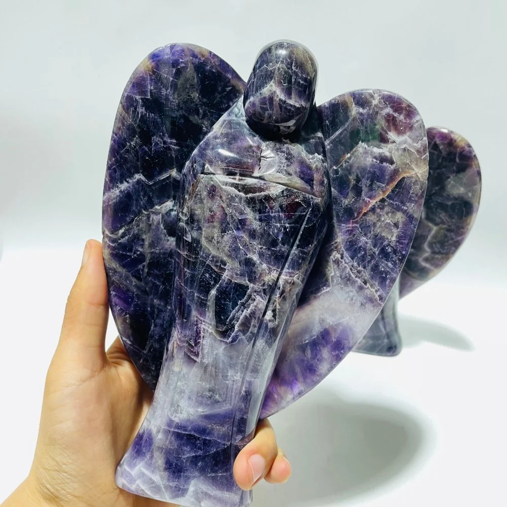 2 Pieces Large Chevron Amethyst Angel Carving(with natural crack) - Image 2
