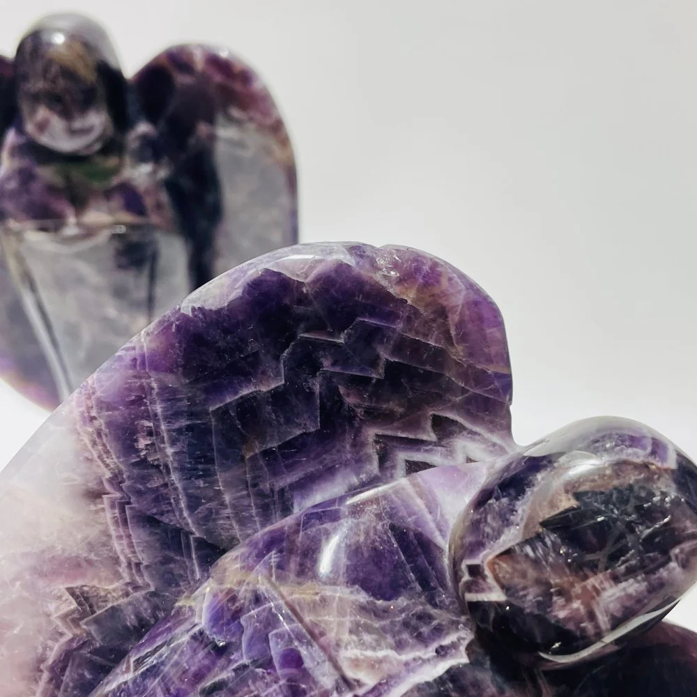 2 Pieces Large Chevron Amethyst Angel Carving(with natural crack) - Image 3