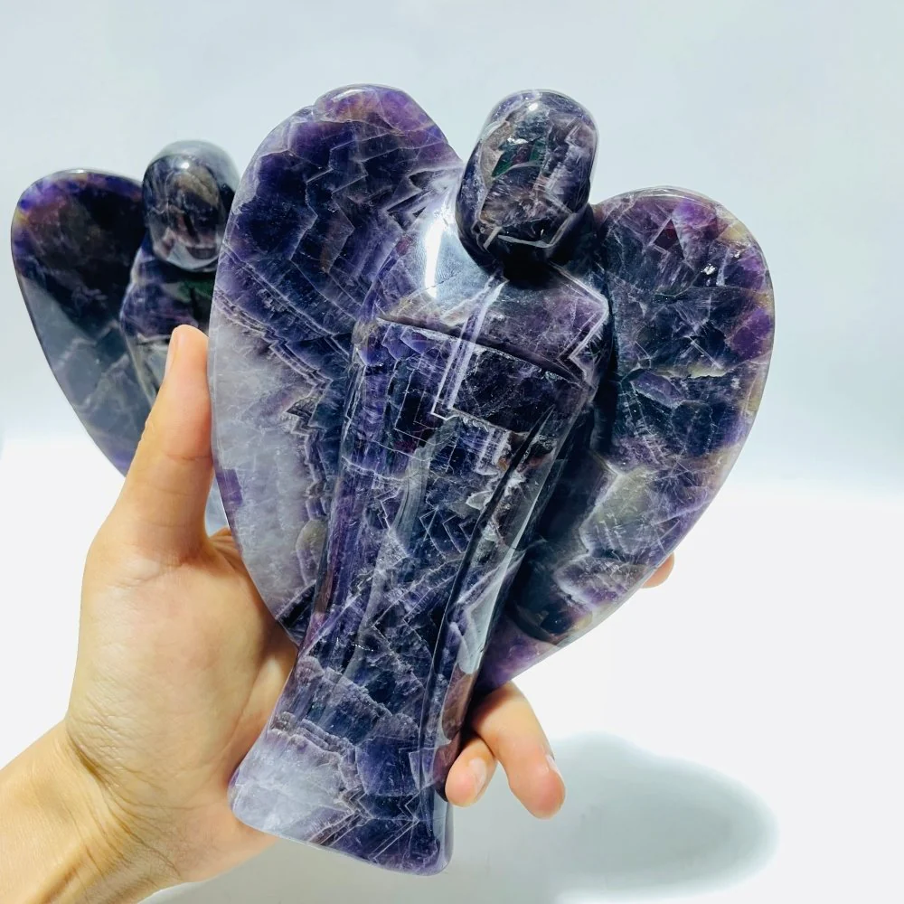 2 Pieces Large Chevron Amethyst Angel Carving(with natural crack) - Image 4