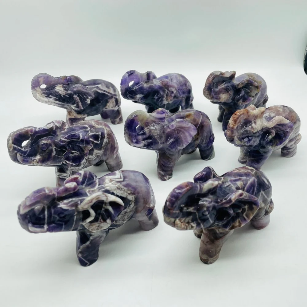 8 Pieces Beautiful Large Chevron Amethyst Elephant Carving - Image 2