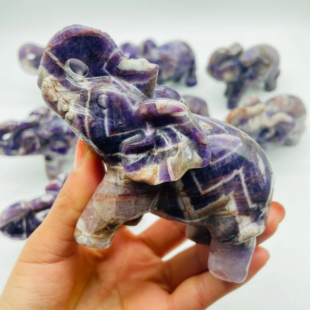 8 Pieces Beautiful Large Chevron Amethyst Elephant Carving - Image 3