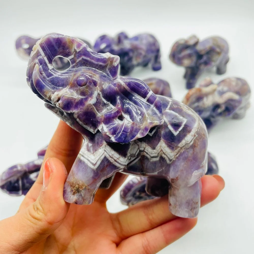 8 Pieces Beautiful Large Chevron Amethyst Elephant Carving - Image 4