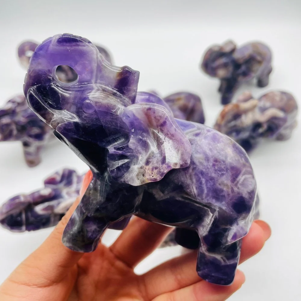 8 Pieces Beautiful Large Chevron Amethyst Elephant Carving - Image 5